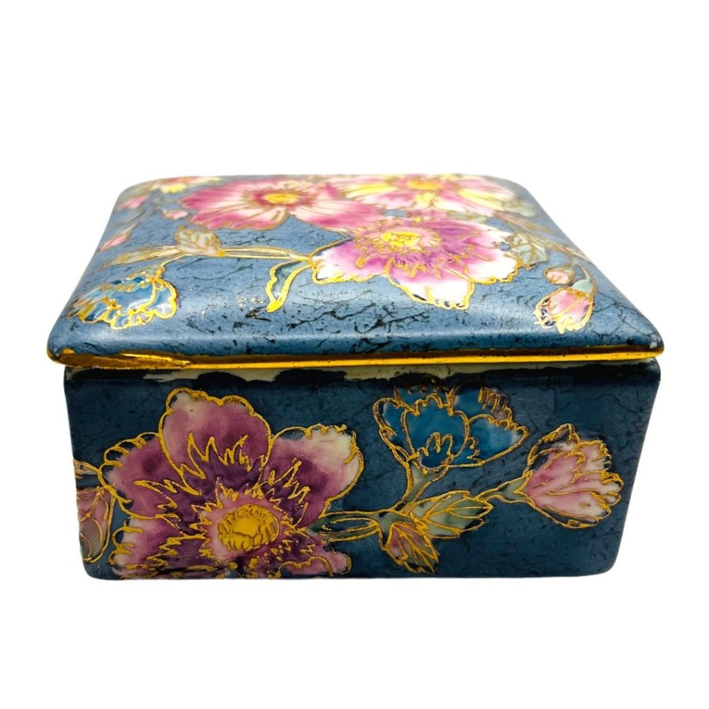 Qianlong Antique Enameled Porcelain Trinket Box Hand Painted Flower Scene RARE - Picture 2 of 9